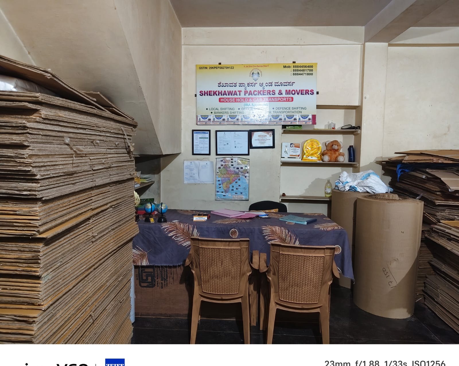 Shekhawat Packers and Movers Belgaum office with IBA approved certificate, GST registration and packing material stock